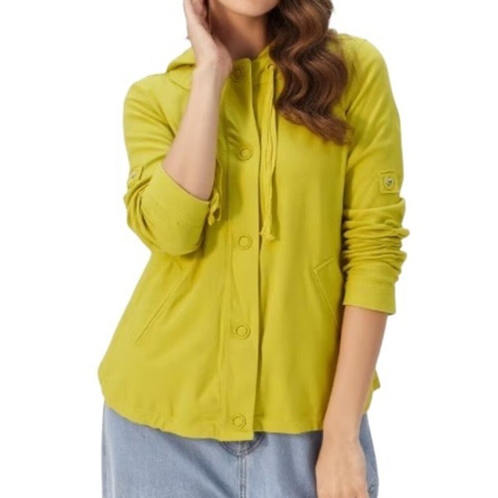 J. Crew Yoga Yellow Snap Button Hooded Stretchy Jacket
